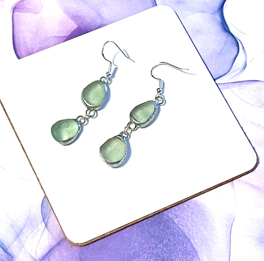 Aqua Sea Glass Duo Earrings