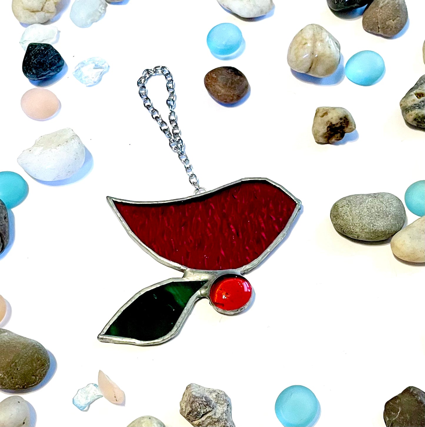 Little Red Bird Stained Glass Ornament