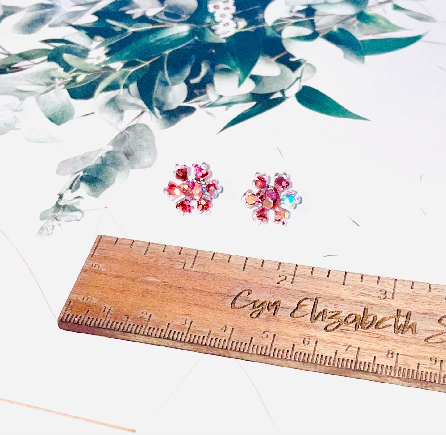 Pink Snowflake Glitter Stud Earrings