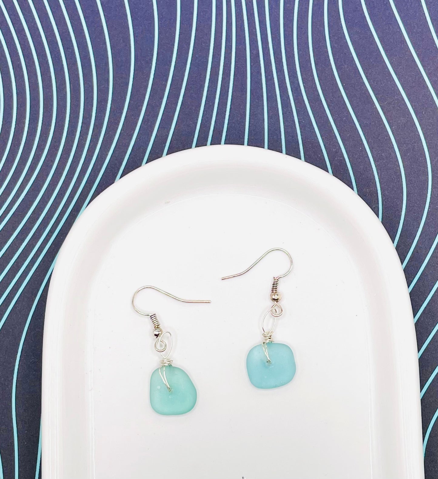 Teal Blue Sea Glass Earrings