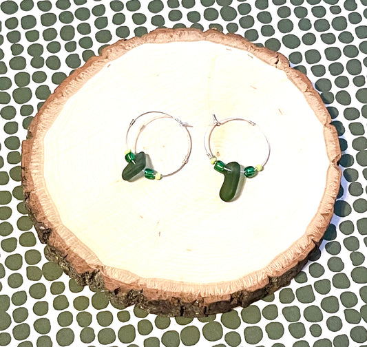 Forest Green Sea Glass Earrings