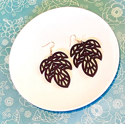 Leaf Cutout Wood Earrings