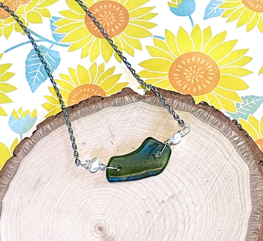 Olive Green Sea Glass Necklace