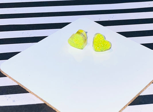 Yellow Heart Glitter Stud Earrings