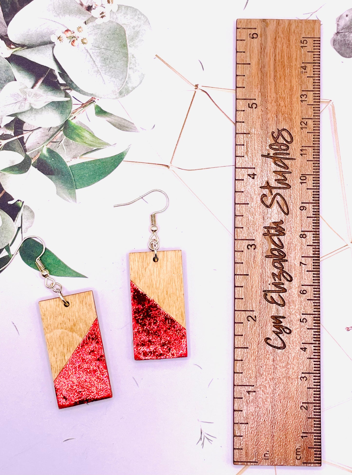 Red Leaf Wooden Earrings