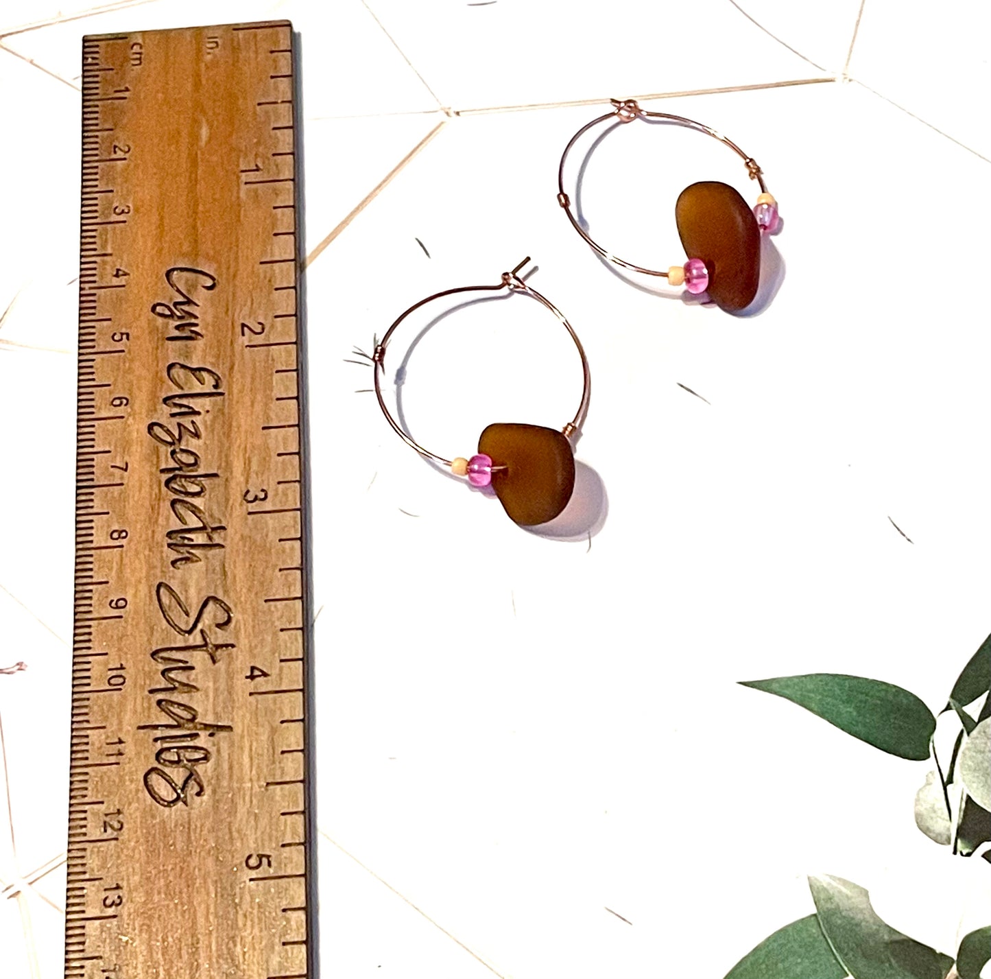 Brown Sea Glass Hoop Earrings