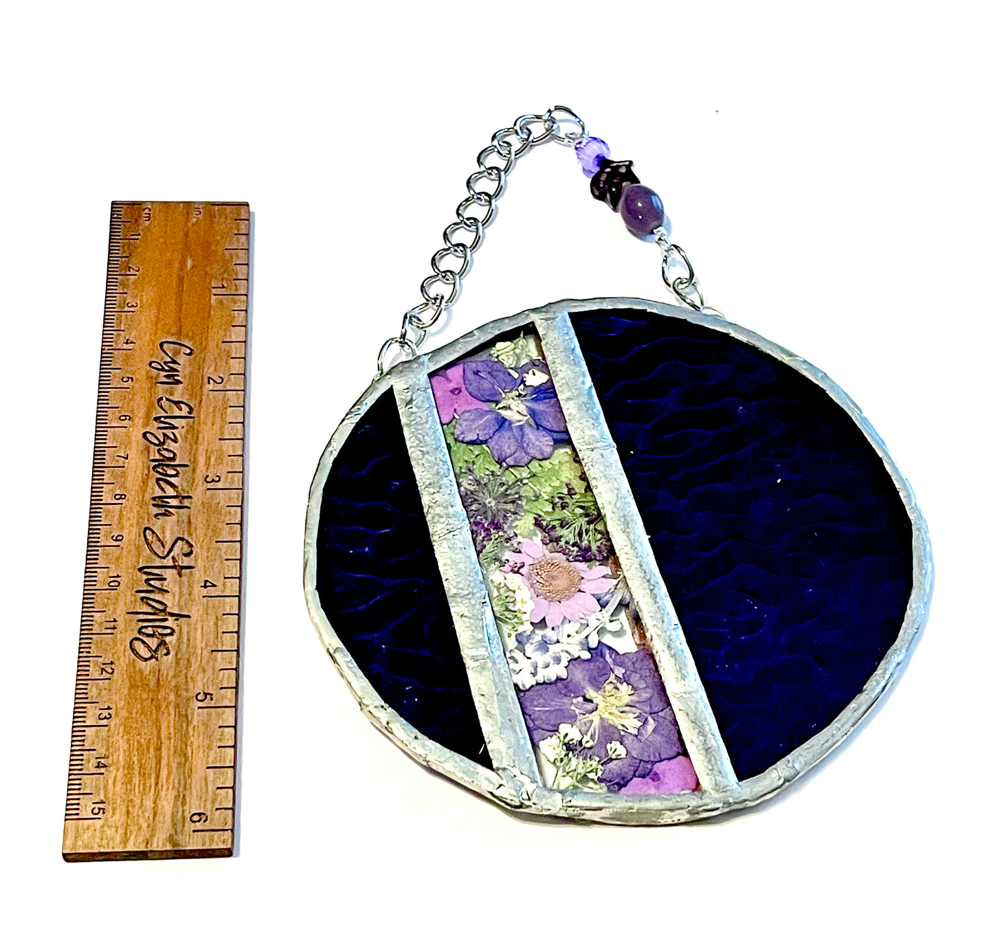 Art Deco Purple Stained Glass with Flower Inlay