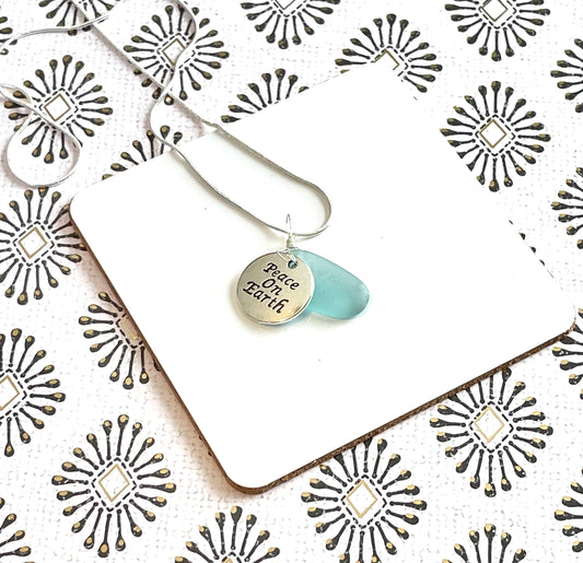 Peace on Earth Teal Sea Glass Necklace