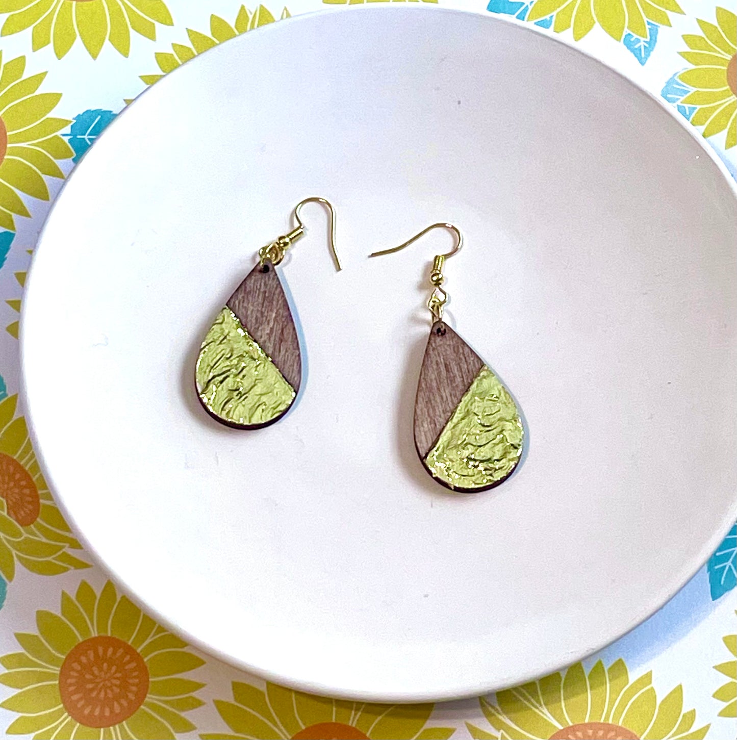 Bisected Wood Earrings with Gold Leaf