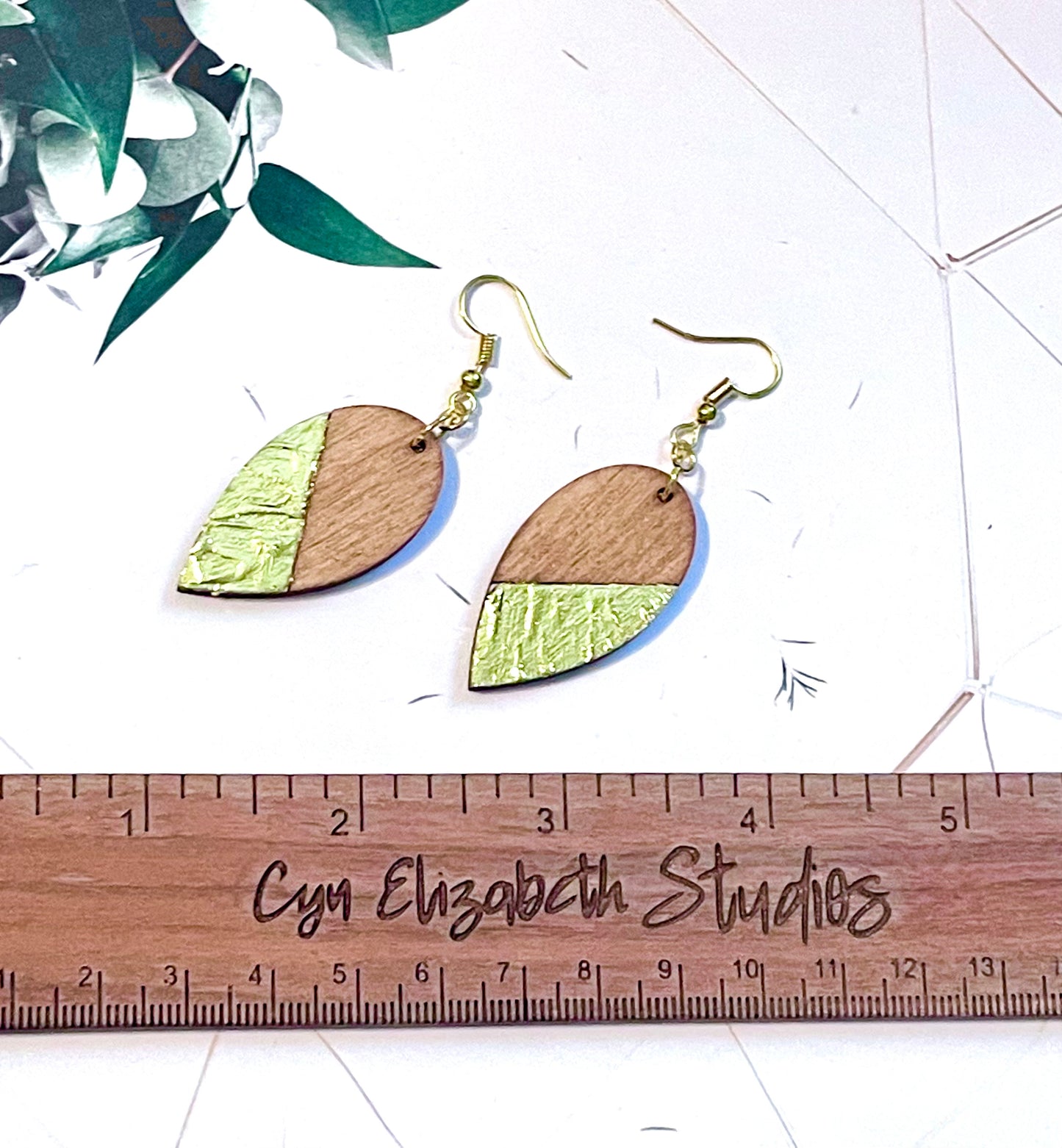 Gold Leaf Wood Earrings