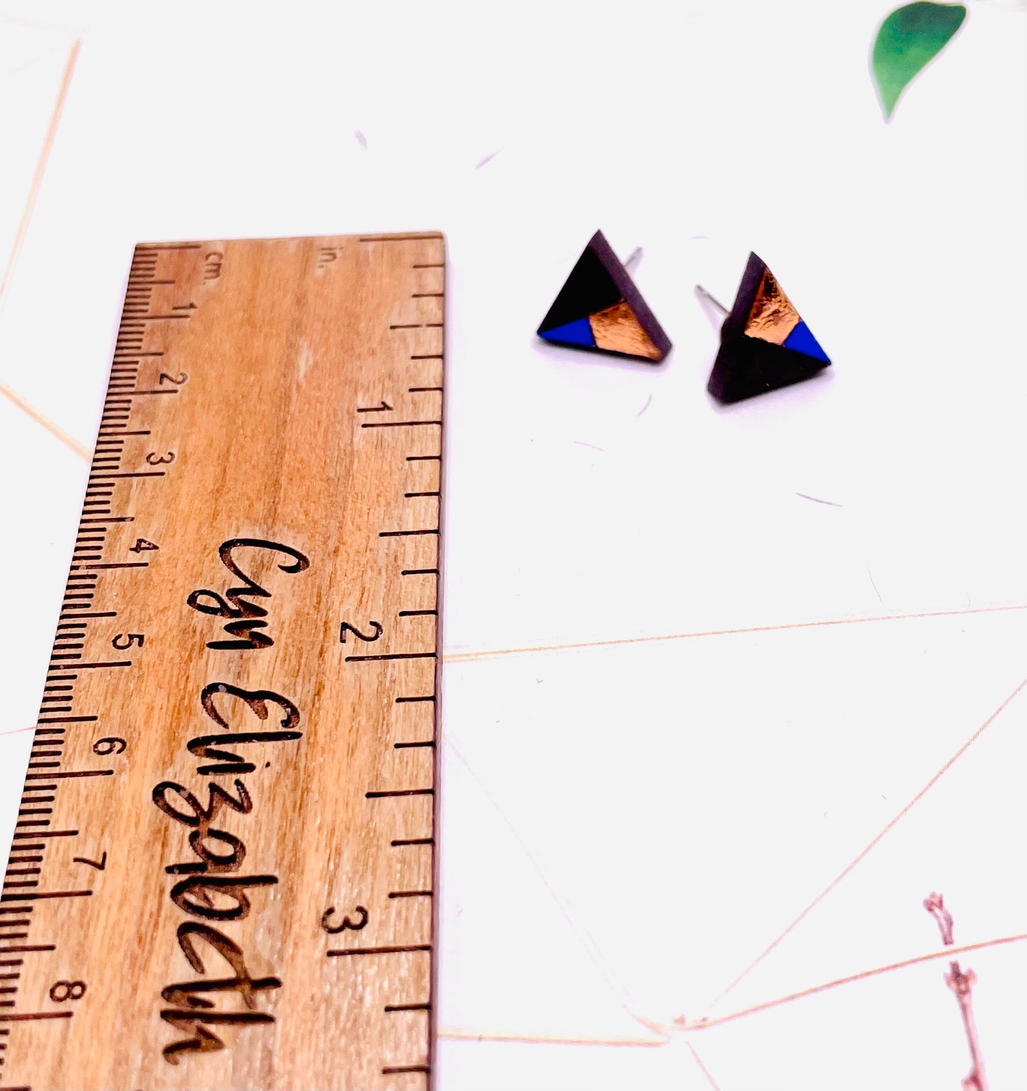 Copper and Wood Triangle Stud Earrings