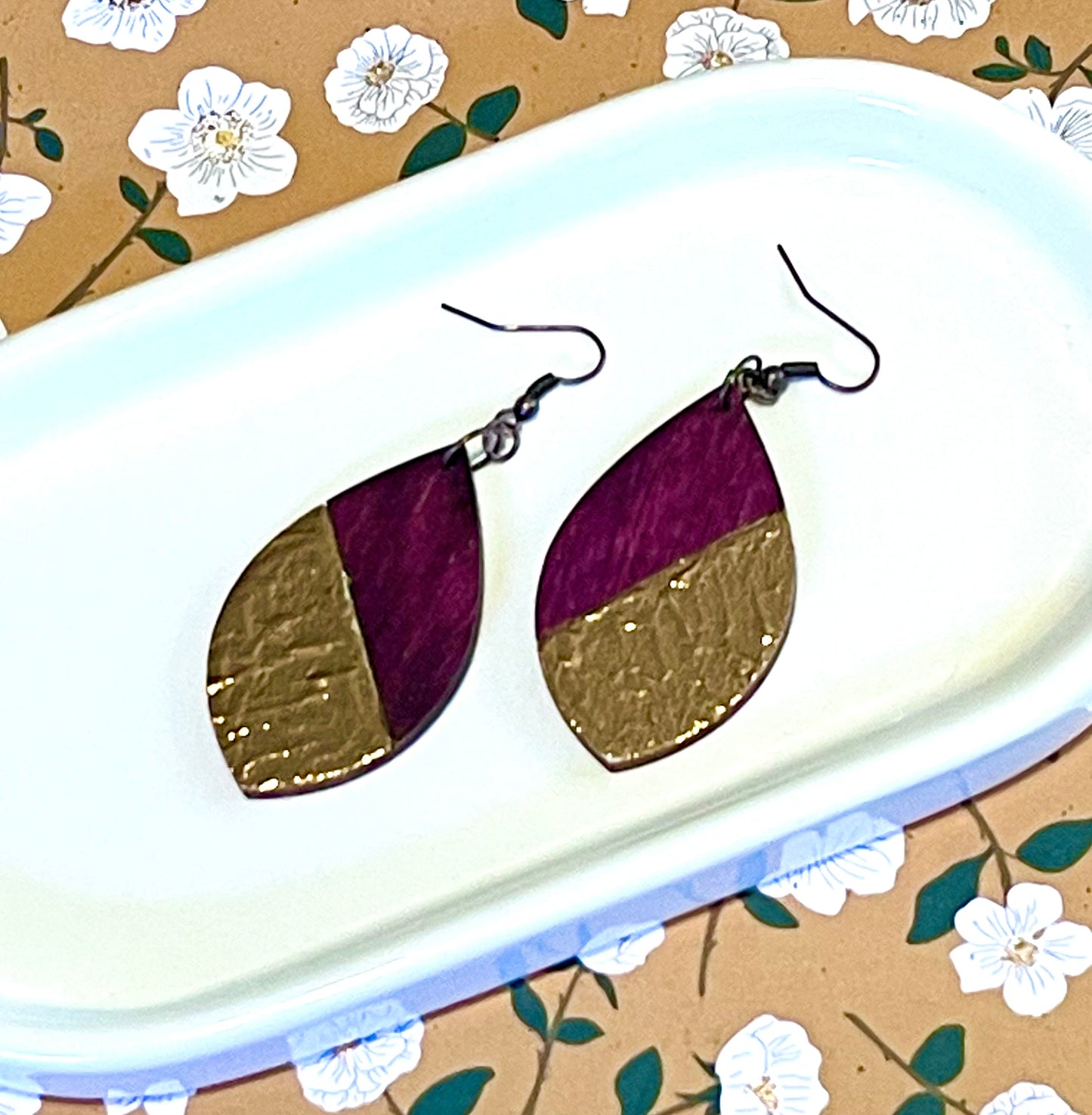 Gold Leaf and Wood Earrings