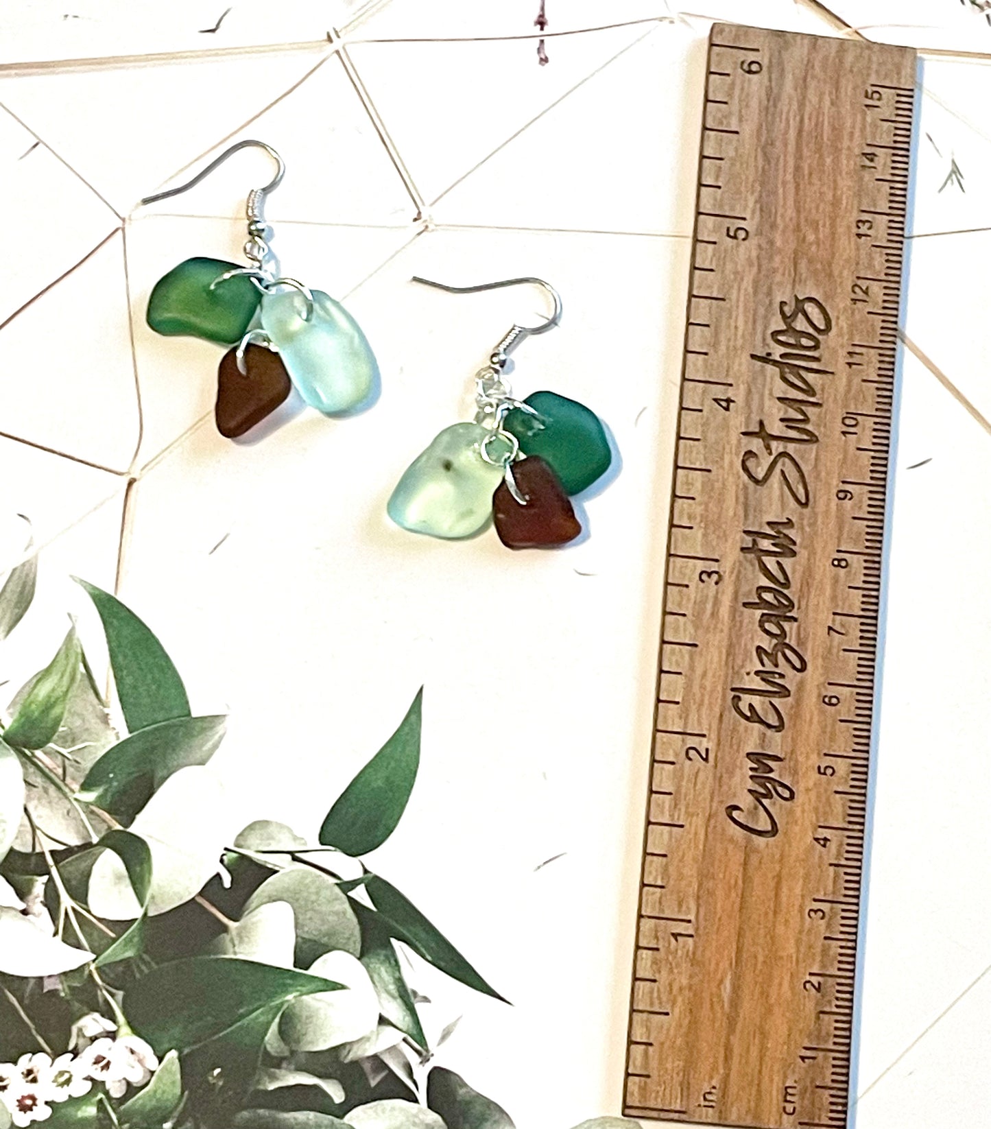 Aqua and Olive Sea Glass Earrings