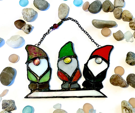 Stained Glass Holiday Gnome Trio