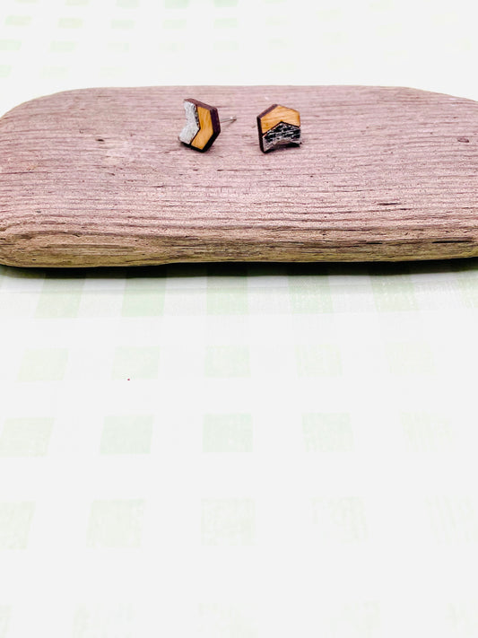 Silver and Wood Stud Earrings