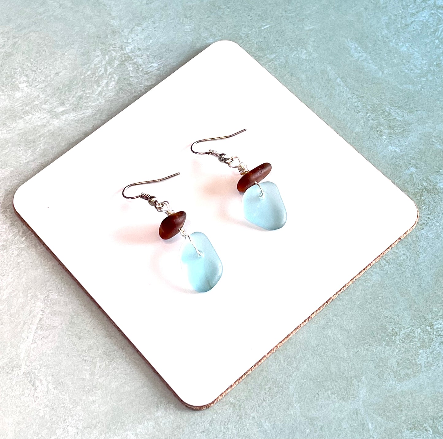 Aqua and Brown Sea Glass Earrings