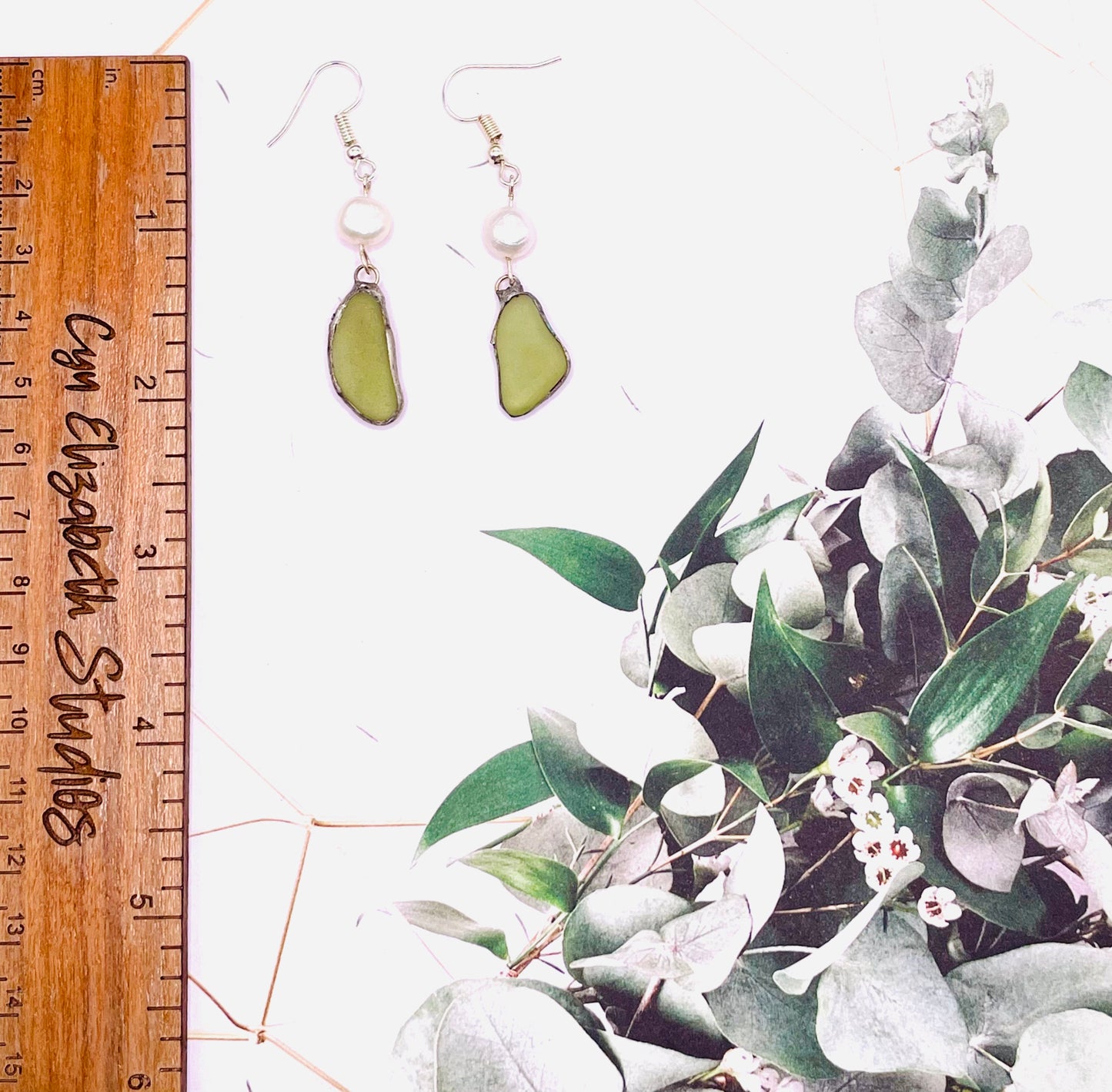 Olive Green Sea Glass Earrings