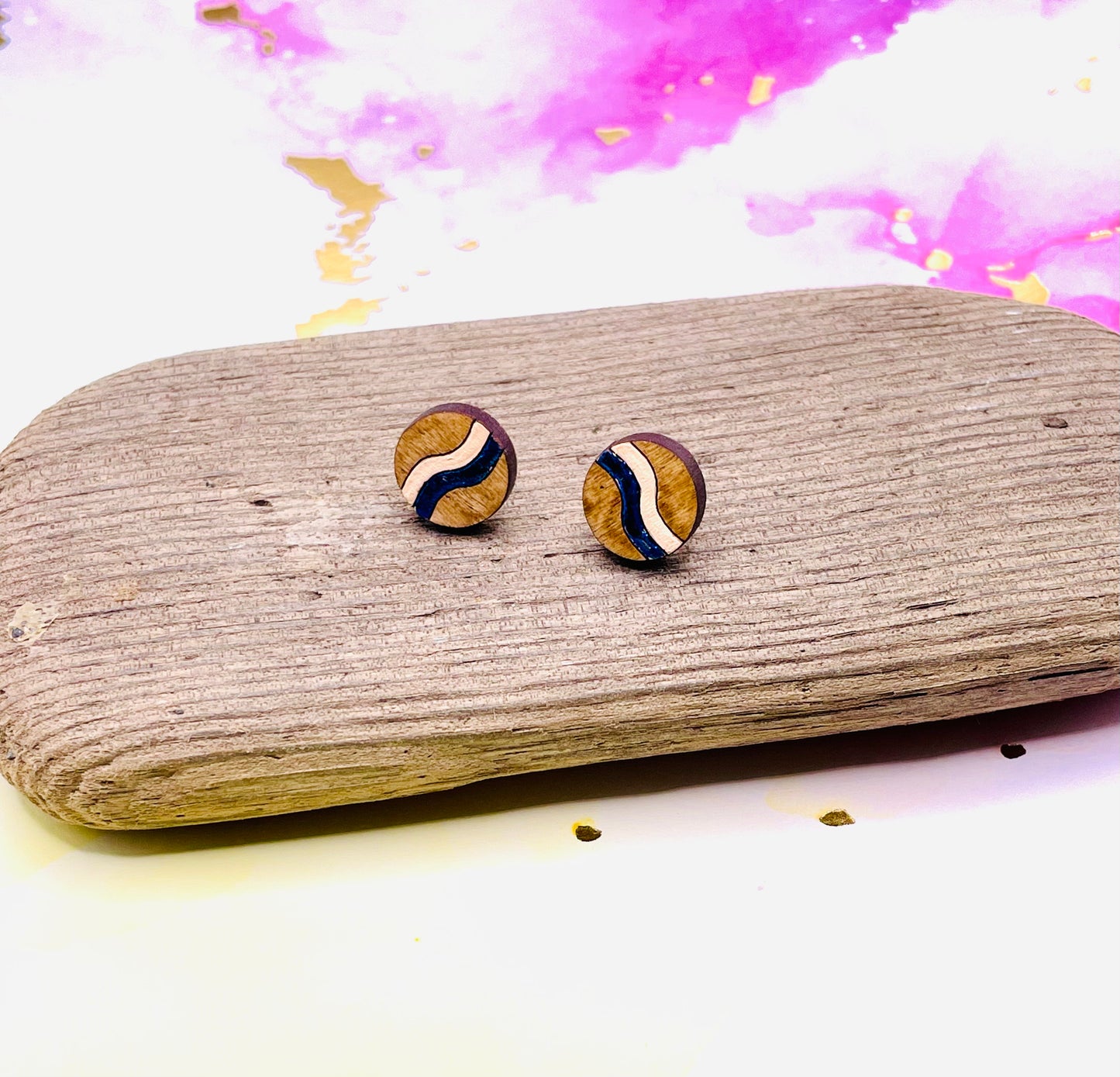 Wave Stud Wooden Earrings