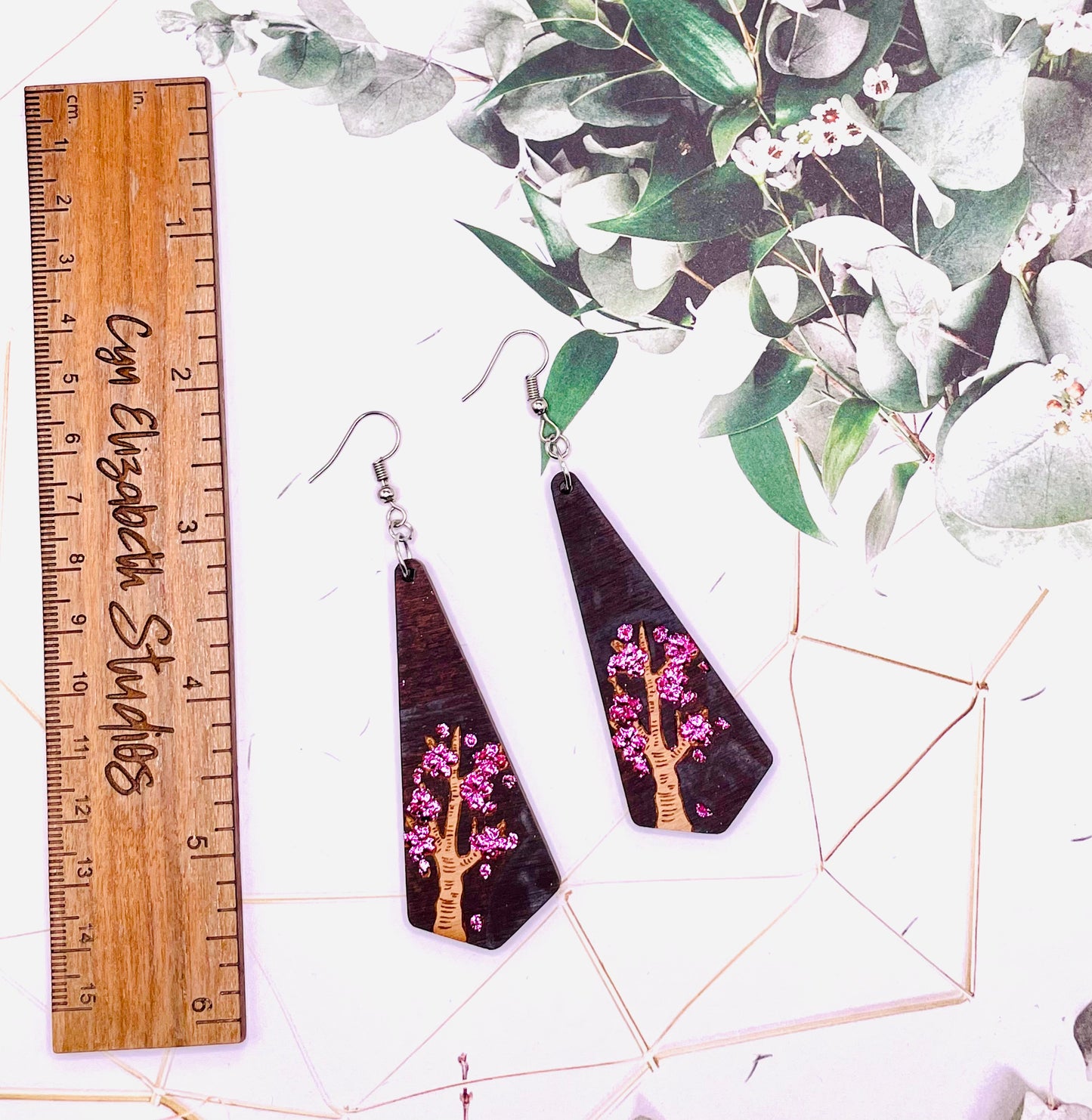 Cherry Blossom Wooden Earrings