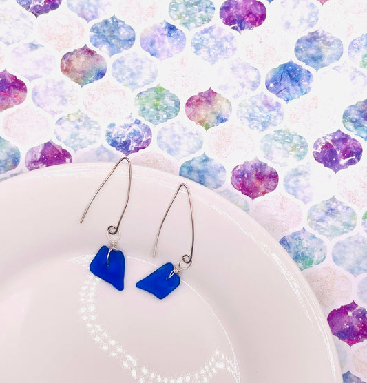 Cobalt Blue Sea Glass Earrings