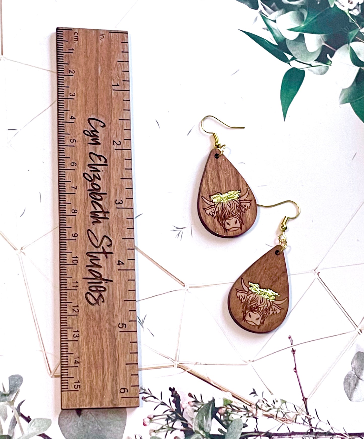 Highland Cow Wood Earrings