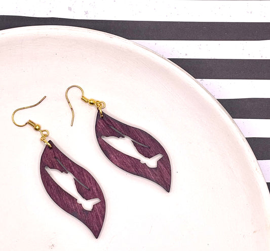 Maroon Military Helicopter Wood Earrings