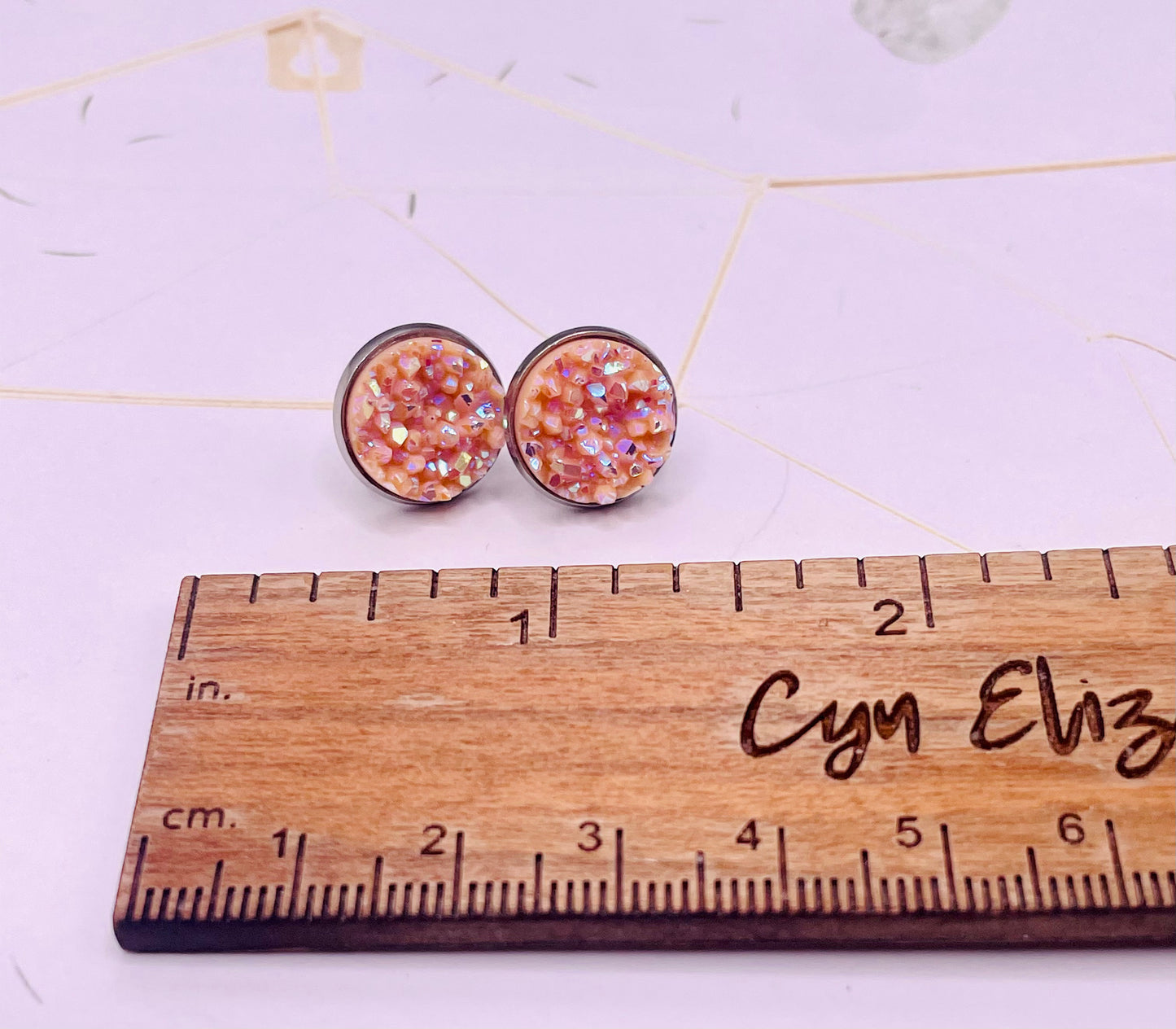 Pink Faux Druzy Stud Earrings