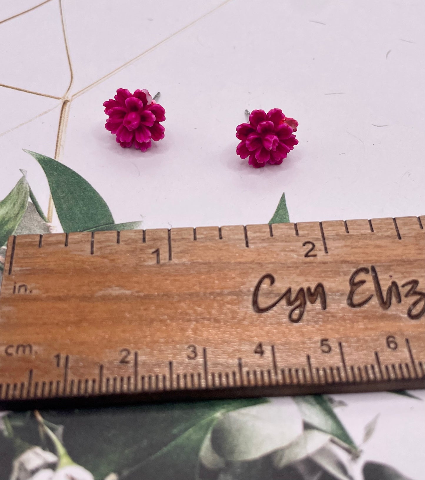 Tiny Pink Chrysanthemum Stud Earrings