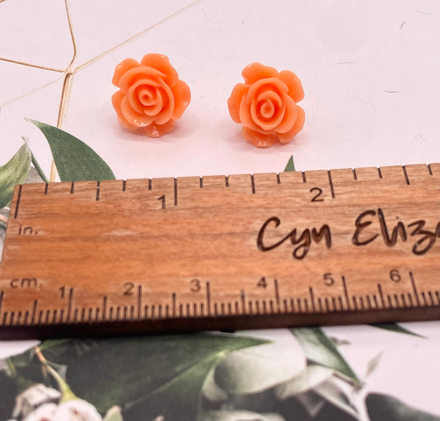 Coral Rose Stud Earrings