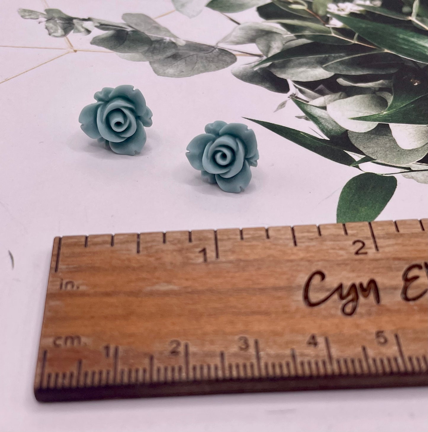 Pale Dusk Blue Flower Stud Earrings