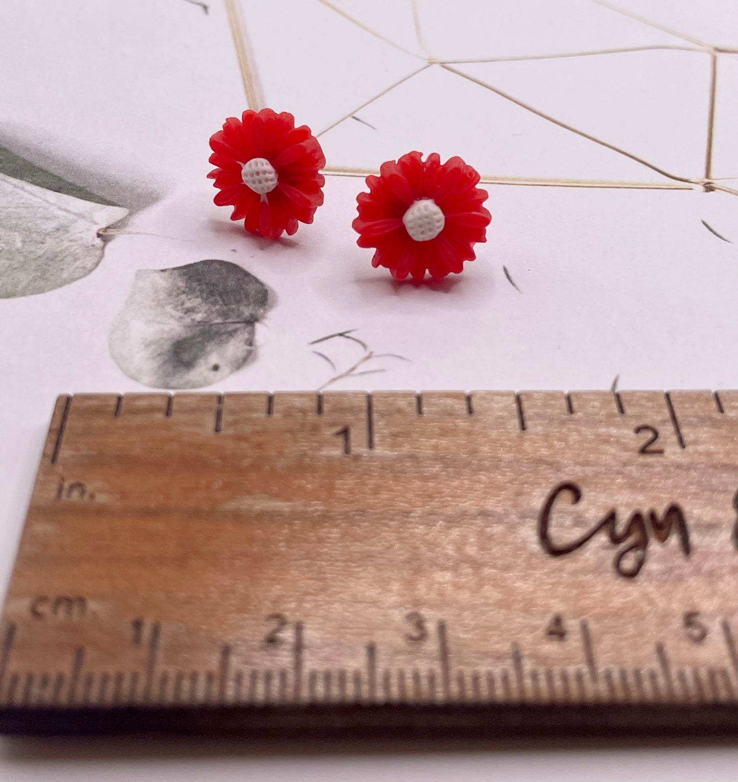 Little Red Daisy Stud Earrings