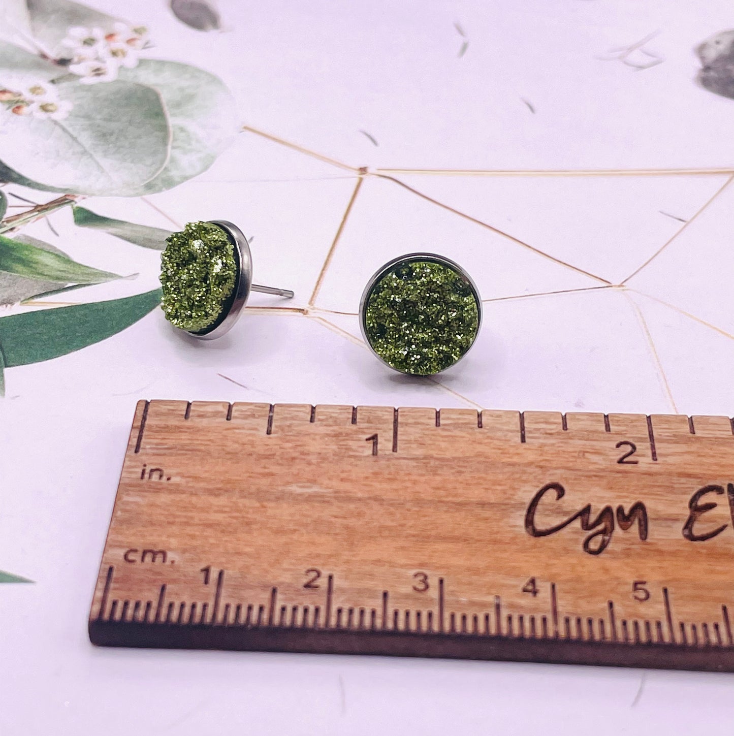 Sparkle Green Faux Druzy Stud Earrings