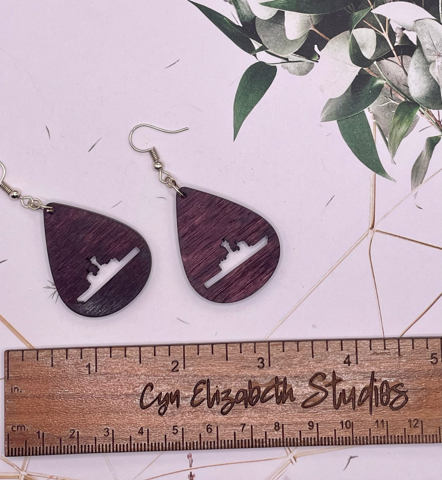 Dark Stained Coast Guard Cutter Wood Earrings