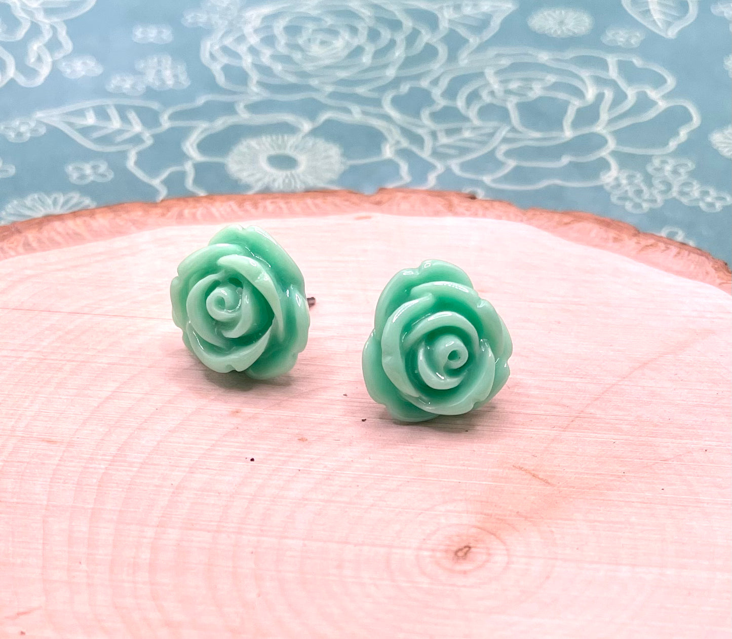 Teal Rose Stud Earrings