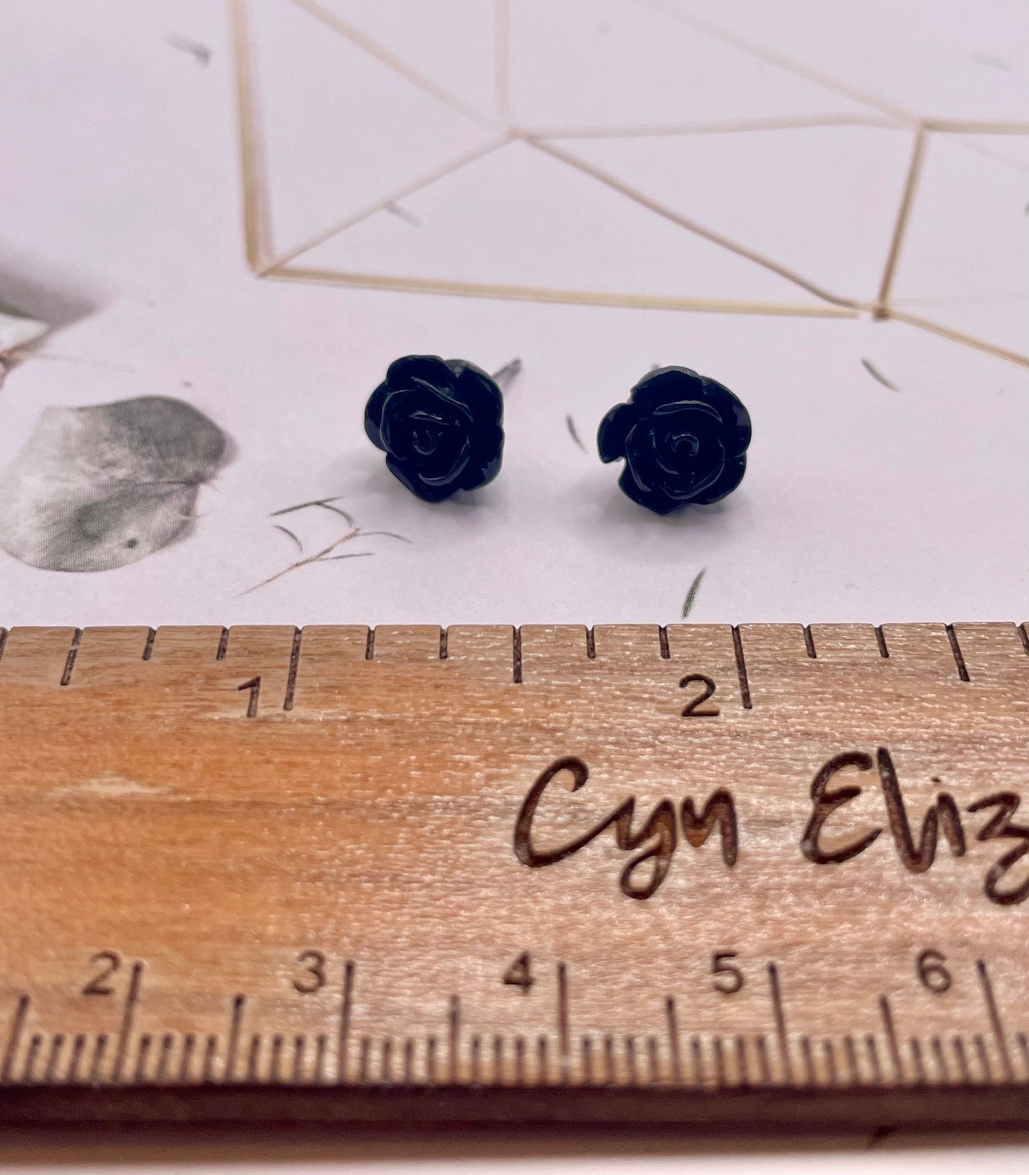 Tiny Black Rose Stud Earrings