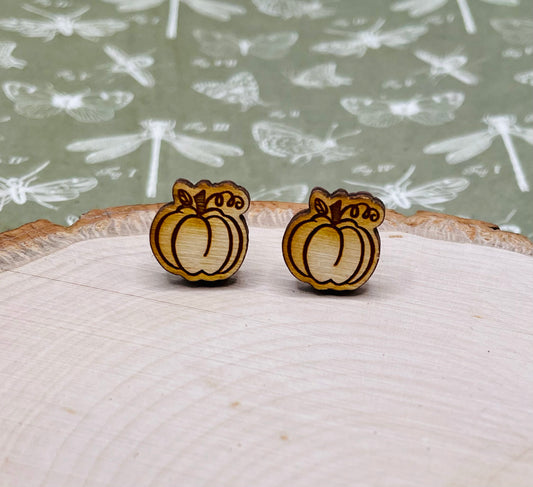 Pumpkin Wood Stud Earrings