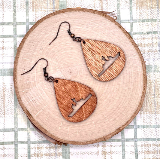 Military Cutter Ship Wood Earrings