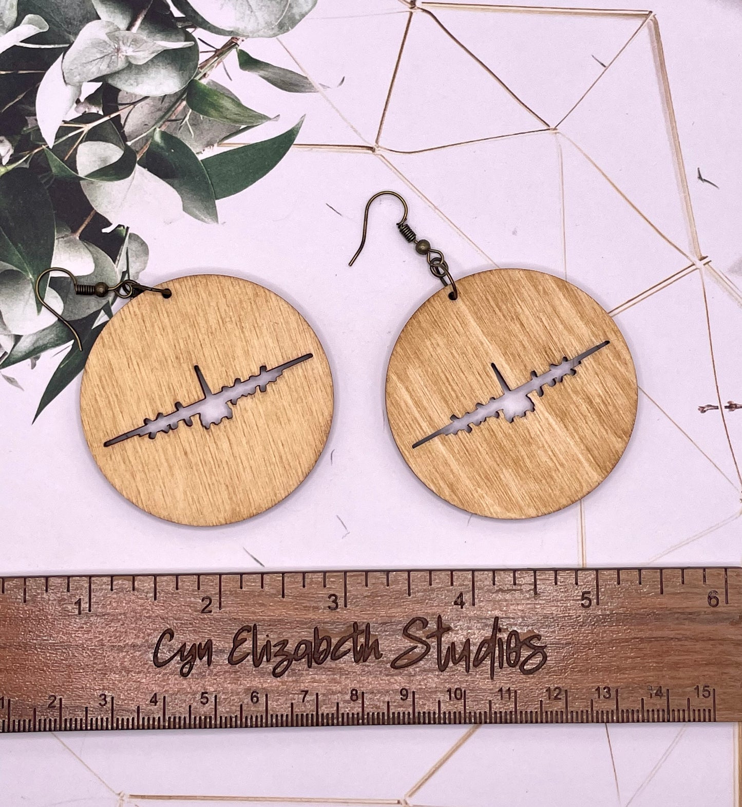 Large C130 Plane Wood Earrings