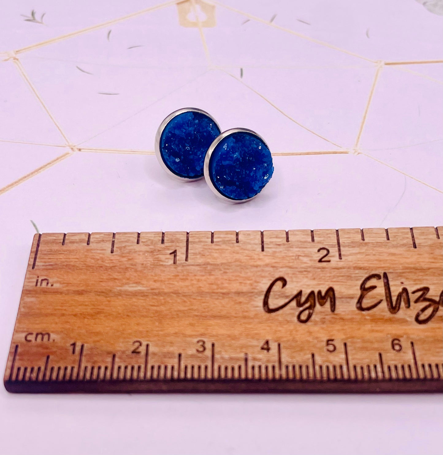 Blueish Purple Faux Druzy Stud Earrings