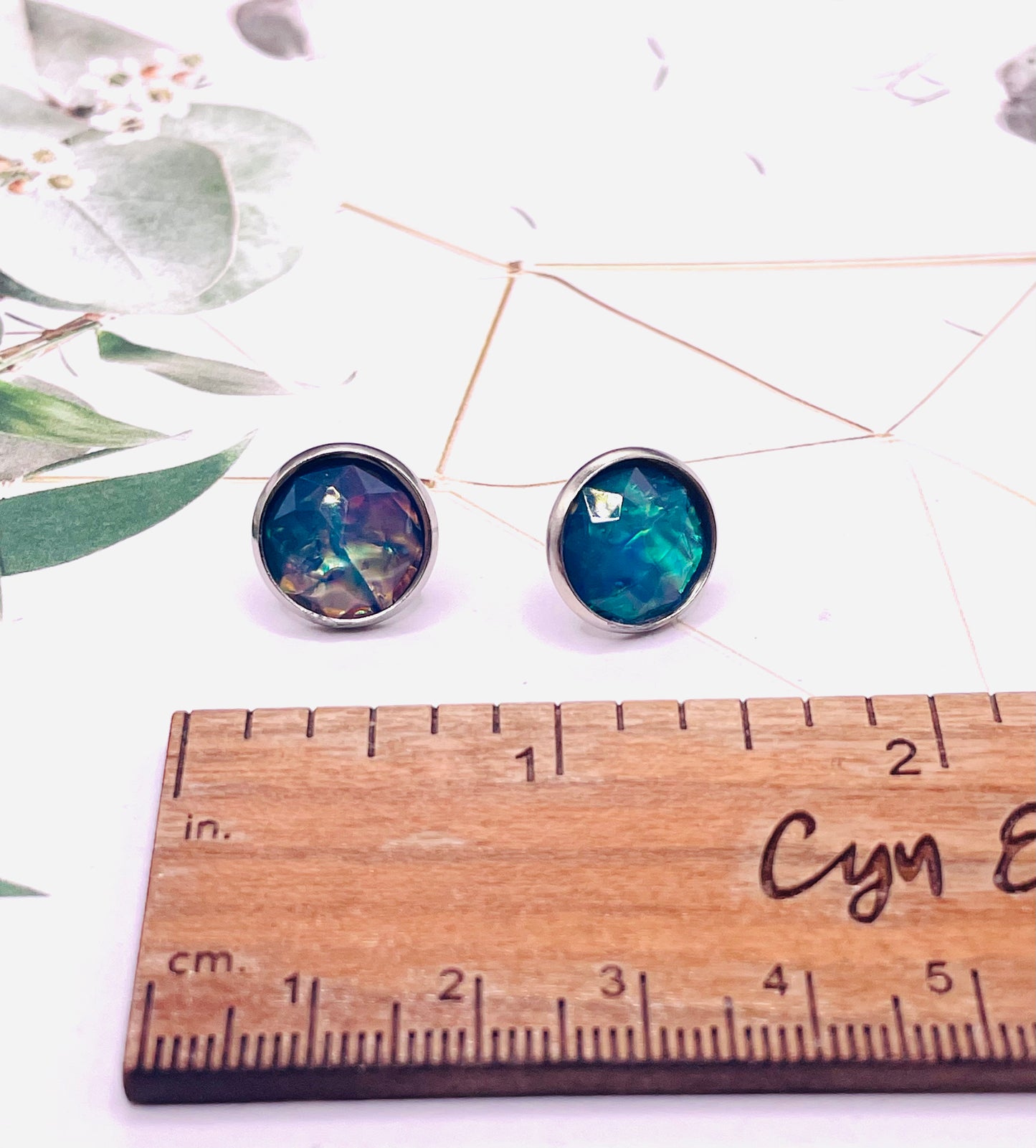 Blue Faux Opal Resin Stud Earrings