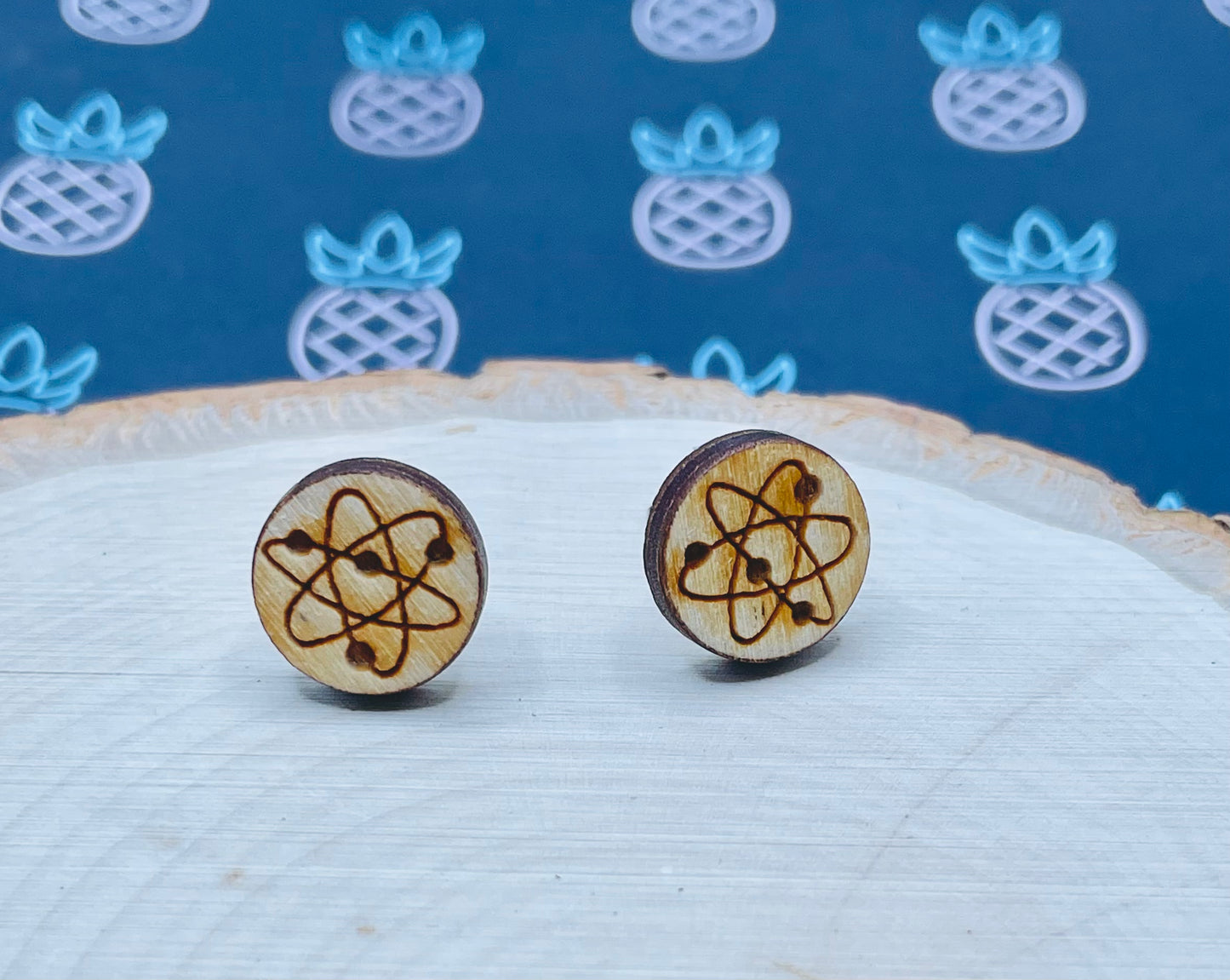 Atom Wood Stud Earrings