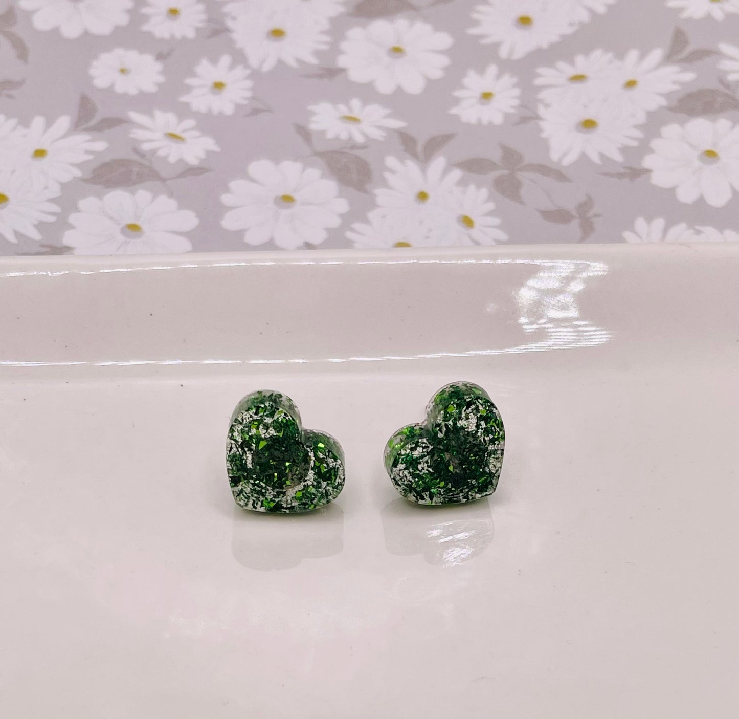 Green Heart Stud Earrings