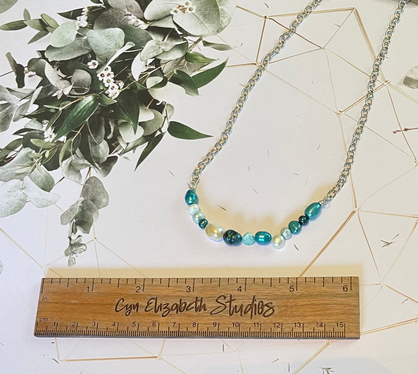 Blue Pearl Bar Necklace