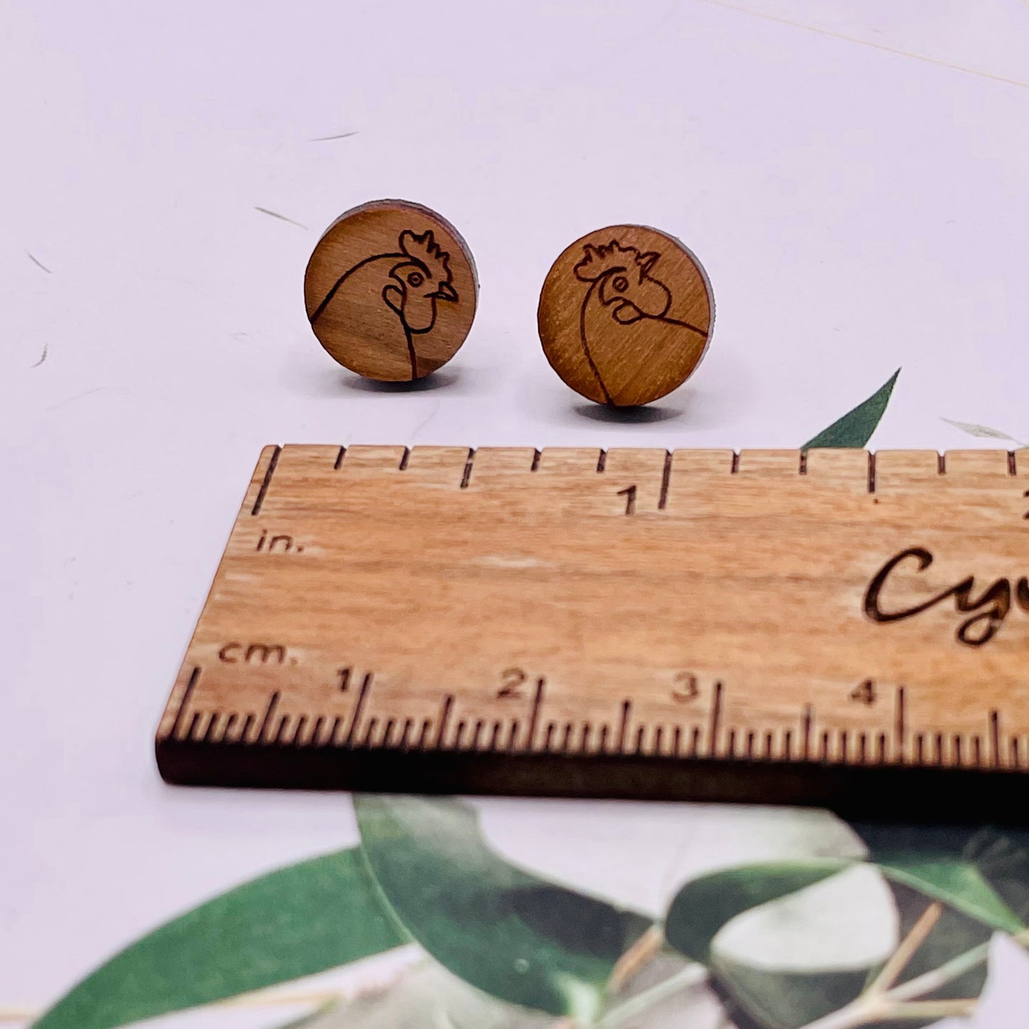 Chicken Wood Stud Earrings