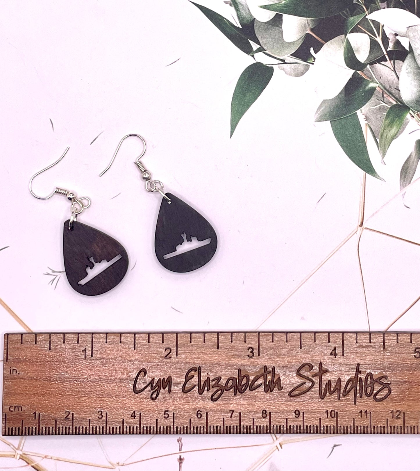 Military Ship Wood Earrings