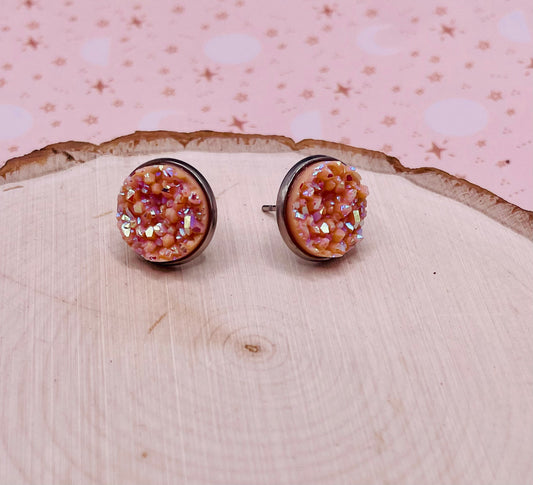 Pink Faux Druzy Stud Earrings