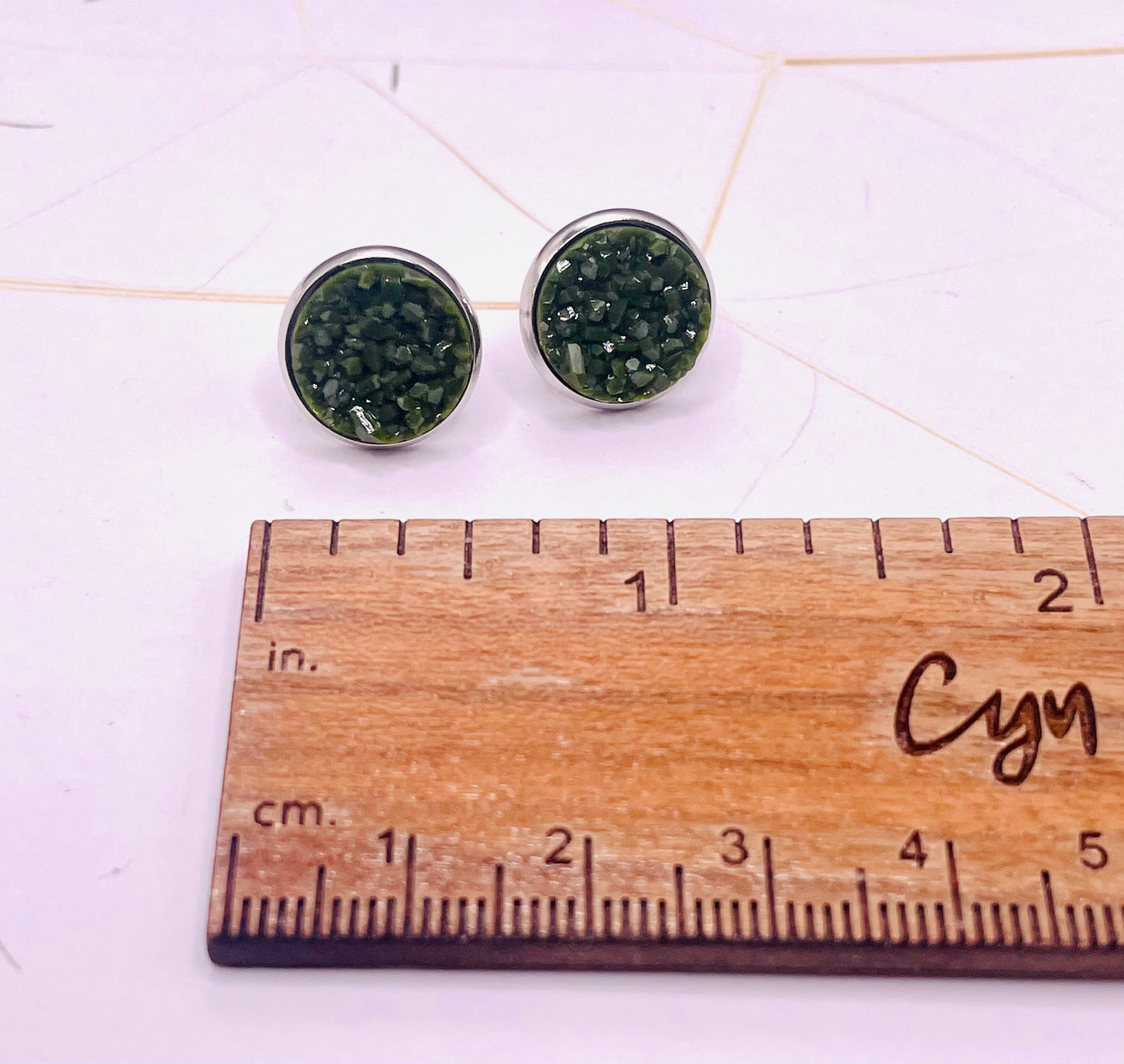 Olive Green Faux Druzy Stud Earrings