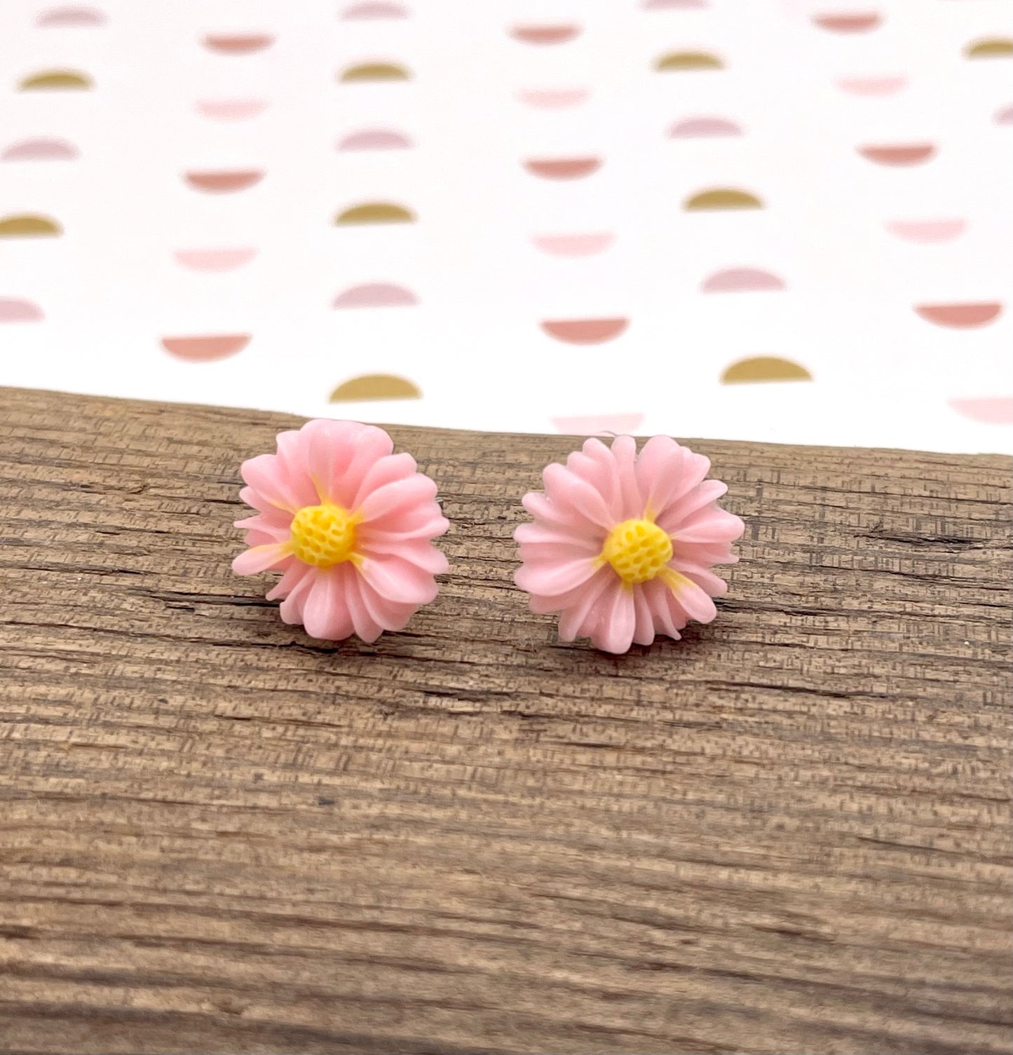 Pink Daisy Stud Earrings