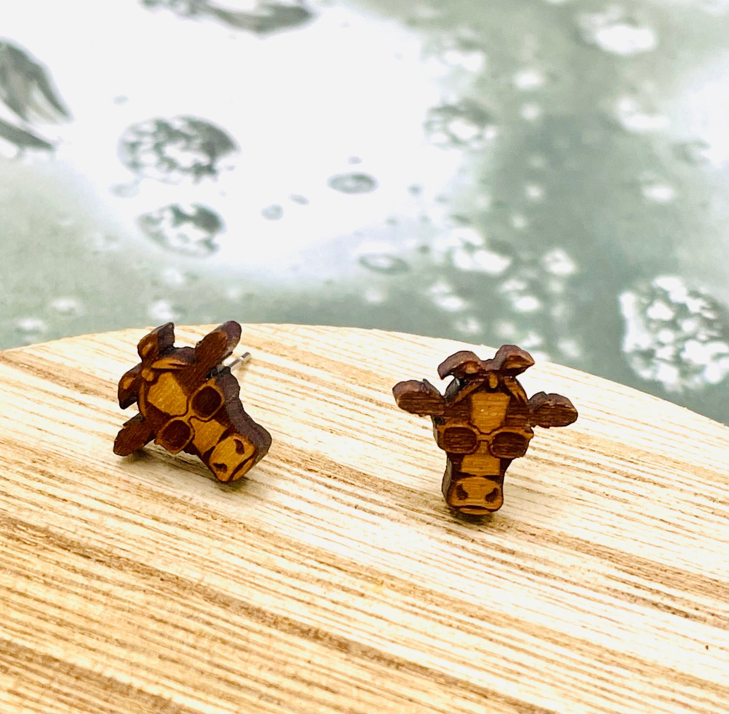 Cow Wood Stud Earrings