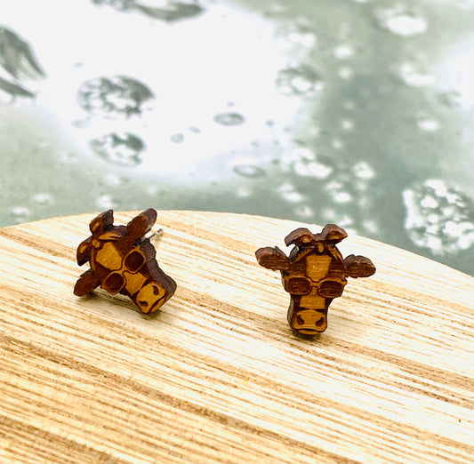 Cow Wood Stud Earrings